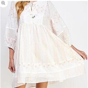 Seen and be Seen "Elise" Eyelet Embroidered Dress Medium Summer Flowy Spring